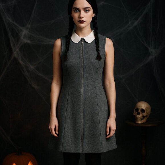 Zip Front Woven A-Line Mini Sweater Dress Size Small 3/5 - Picture 1 of 12